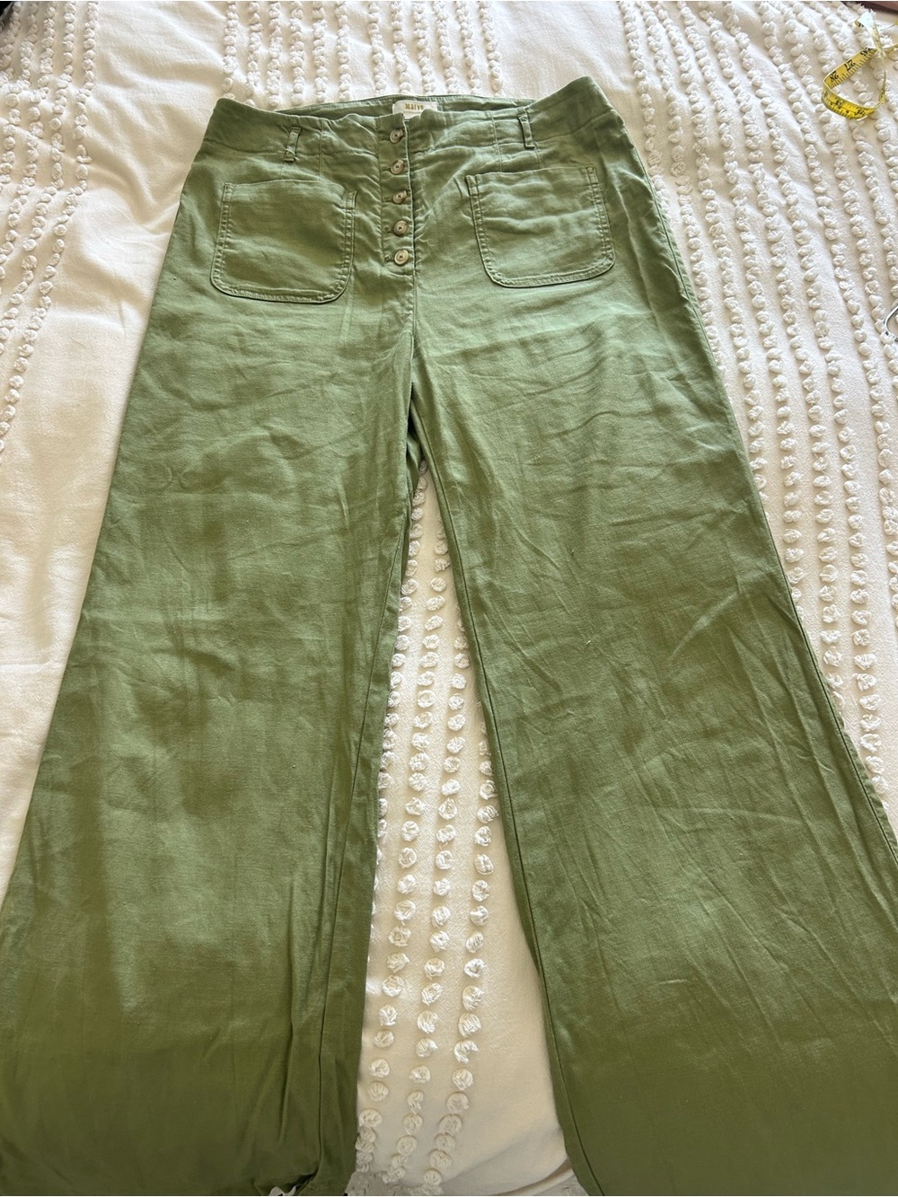Maeve by Anthropologie Olive Green High-Rise Wide-Leg Pants - Picture 4 of 11